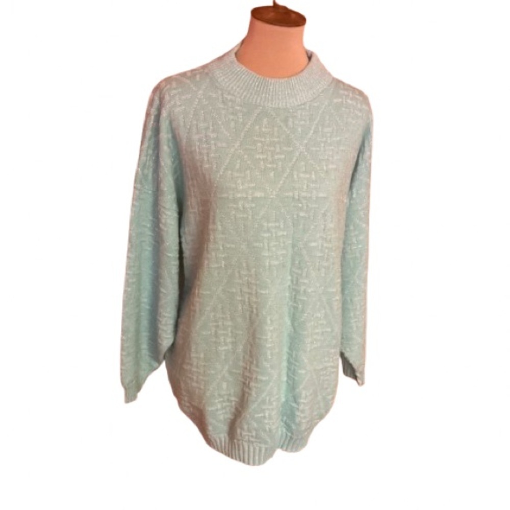 Vtg 80s mint green sparkly oversized sweater